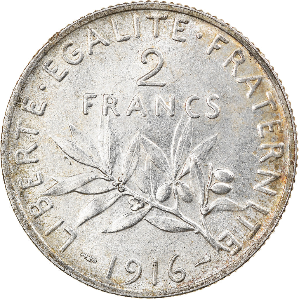 Coin, France, Semeuse, 2 Francs, 1916, Paris, AU(55-58), Silver, KM:845.1