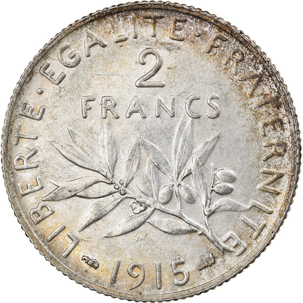 Moneta, Francia, Semeuse, 2 Francs, 1915, Paris, BB, Argento, KM:845.1