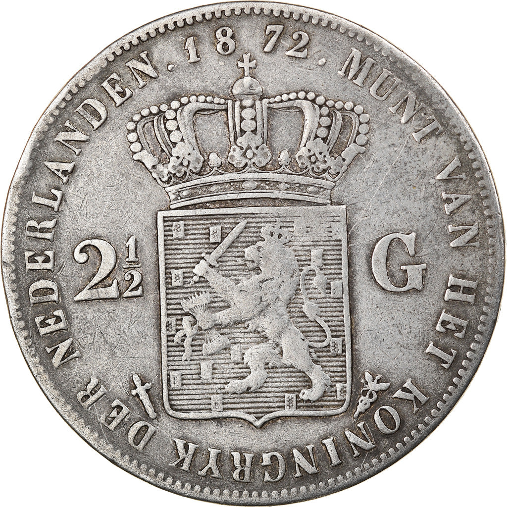 Coin, Netherlands, William III, 2-1/2 Gulden, 1872, EF(40-45), Silver, KM:82