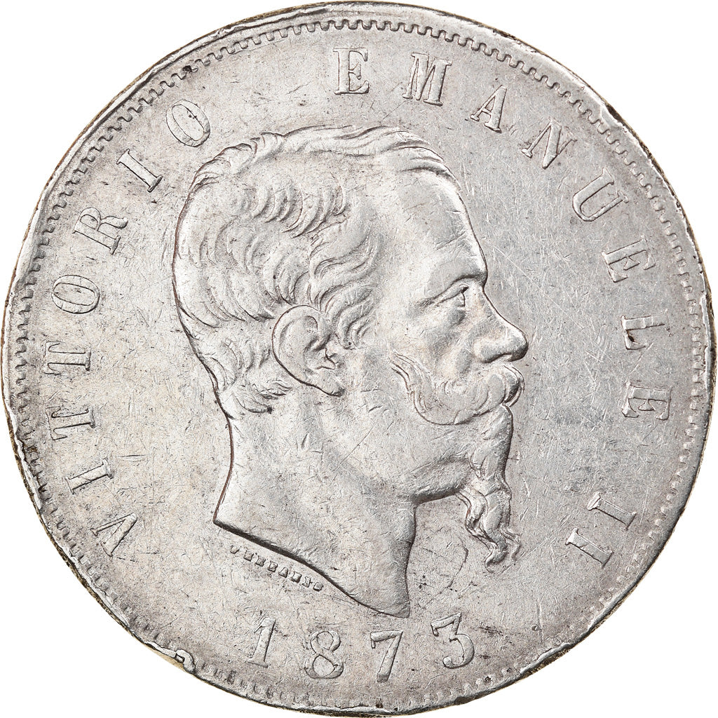 Coin, Italy, Vittorio Emanuele II, 5 Lire, 1873, Milan, EF(40-45), Silver