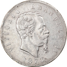 Coin, Italy, Vittorio Emanuele II, 5 Lire, 1873, Milan, EF(40-45), Silver