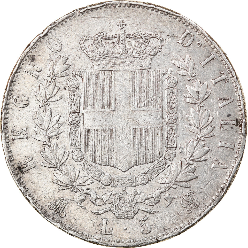 Coin, Italy, Vittorio Emanuele II, 5 Lire, 1873, Milan, EF(40-45), Silver