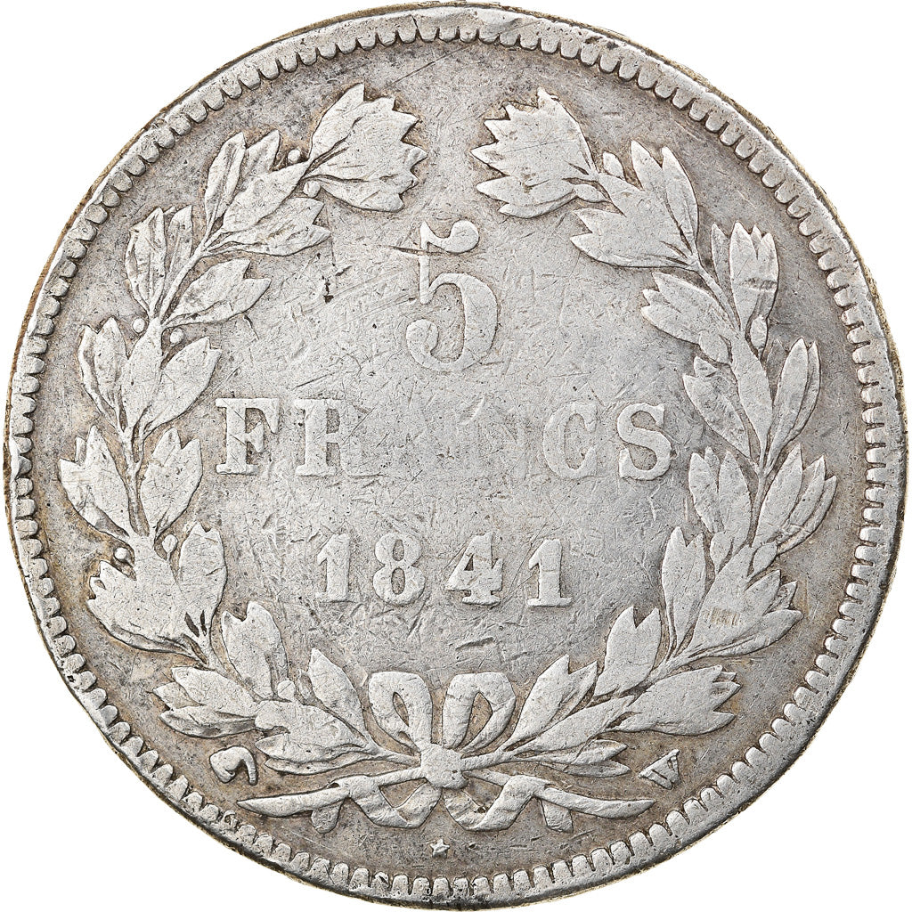 Moeda, França, Louis-Philippe, 5 Francs, 1841, Lille, VF(30-35), Prata