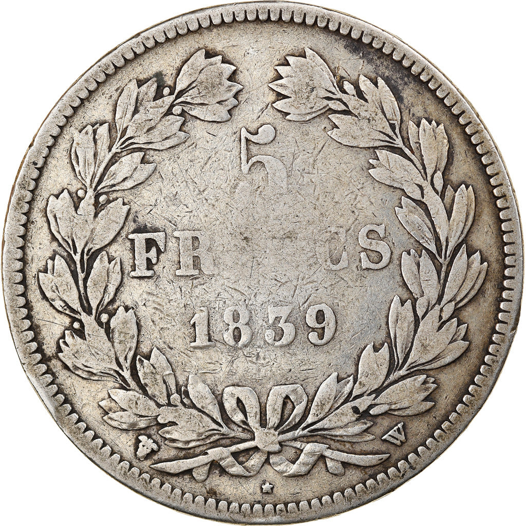 Coin, France, Louis-Philippe, 5 Francs, 1839, Lille, VF(30-35), Silver