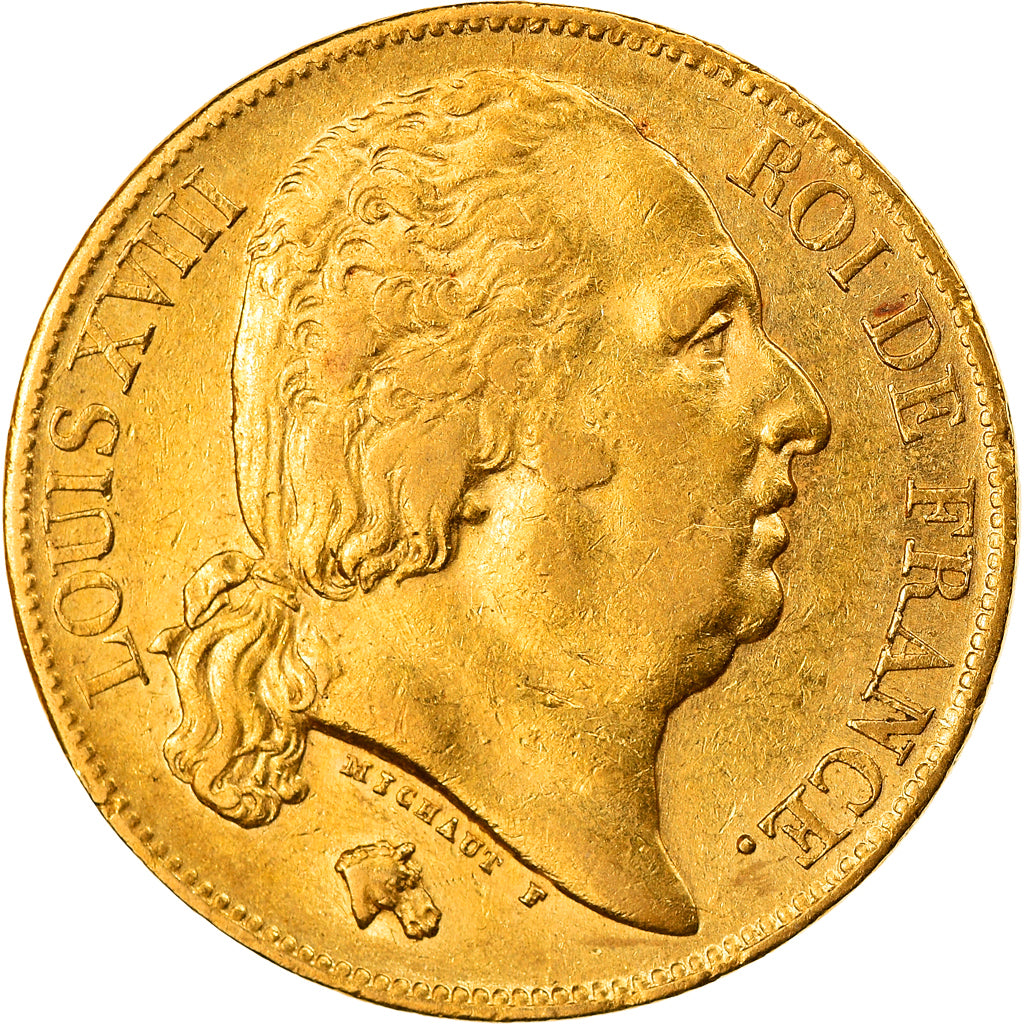 Moneta, Francia, Louis XVIII, 20 Francs, 1822, Paris, BB+, Oro, KM:712.1