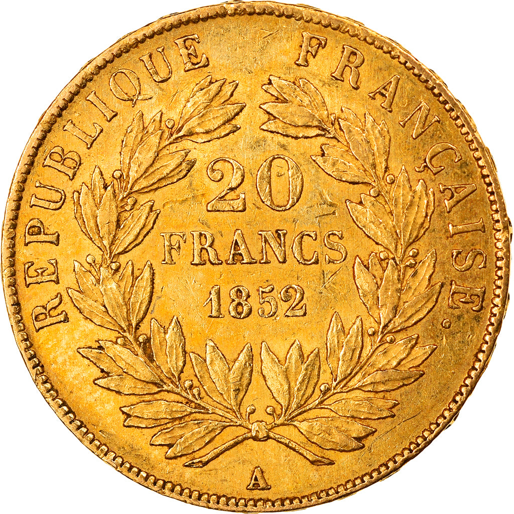 Munten, Frankrijk, Louis Napoleon, 20 Francs, 1852, Paris, ZF+, Goud, KM:774