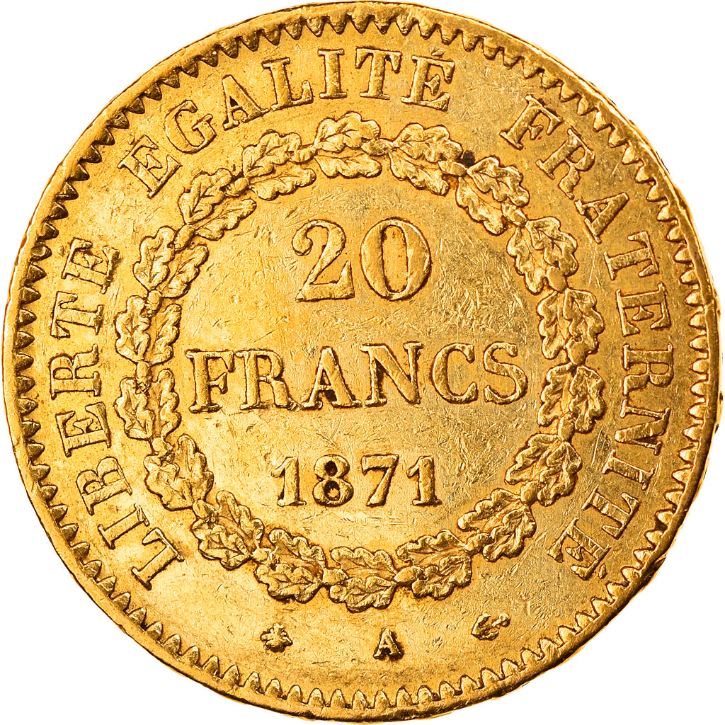Munten, Frankrijk, Génie, 20 Francs, 1871, Paris, ZF+, Goud, KM:825