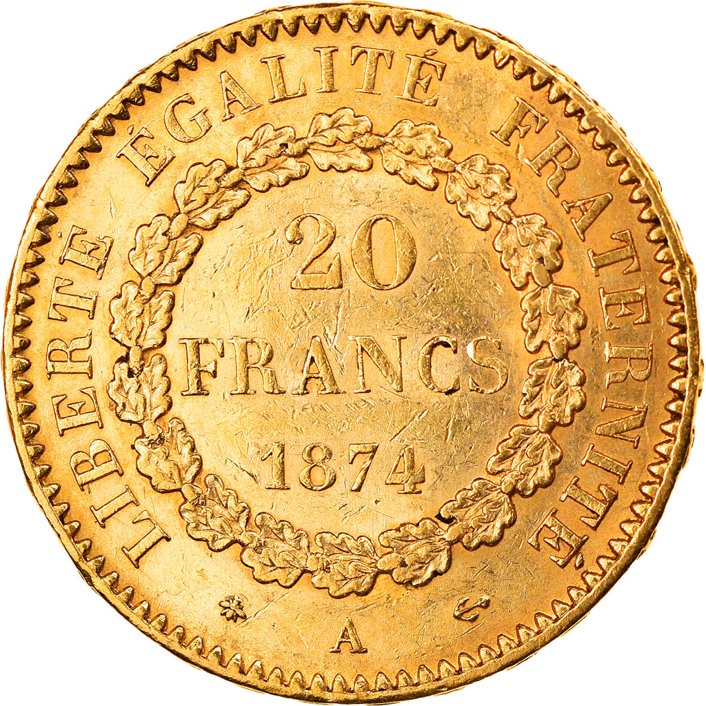 Moneta, Francia, Génie, 20 Francs, 1874, Paris, BB+, Oro, KM:825, Gadoury:1063