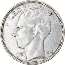 Moneda, Bélgica, Leopold III, 20 Francs, 20 Frank, 1934, MBC, Plata, KM:105