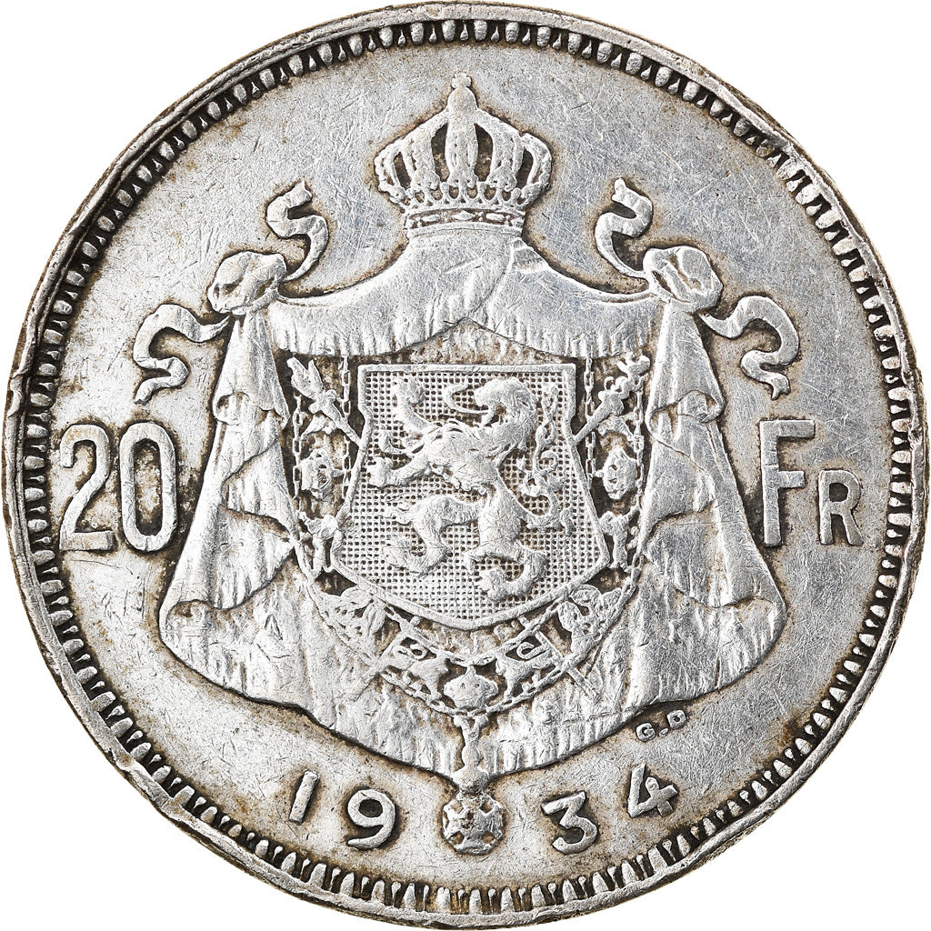 Monnaie, Belgique, Albert I, 20 Francs, 20 Frank, 1934, TB+, Argent, KM:104.1
