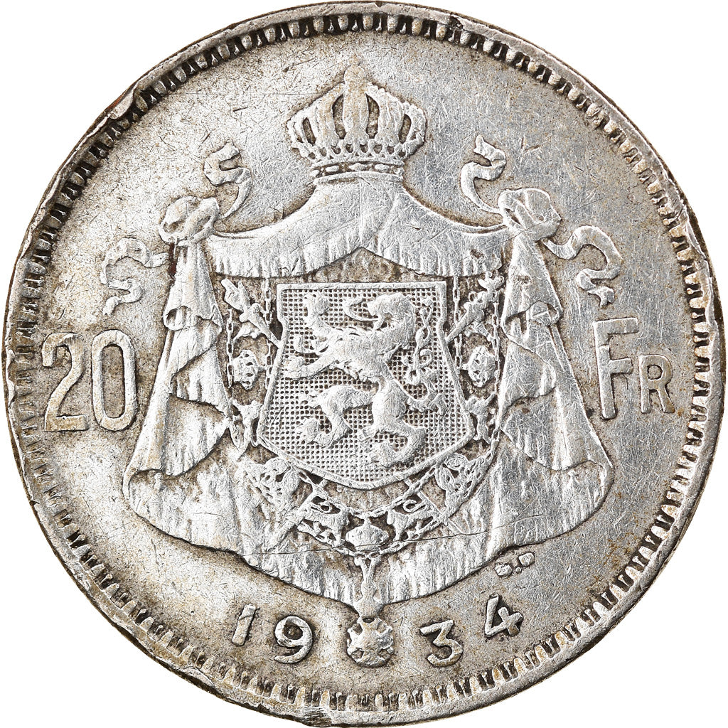 Monnaie, Belgique, Albert I, 20 Francs, 20 Frank, 1934, TB+, Argent, KM:104.1