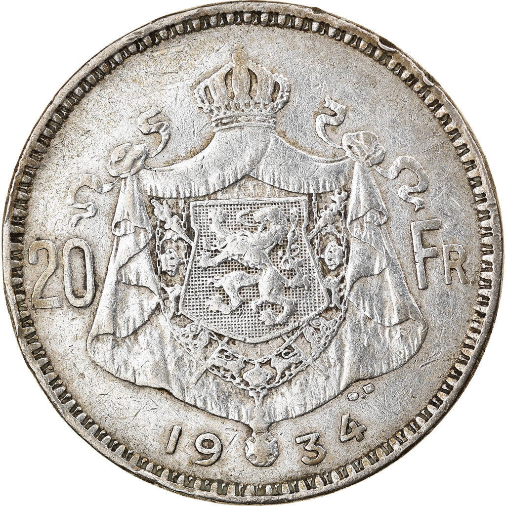 Coin, Belgium, Albert I, 20 Francs, 20 Frank, 1934, EF(40-45), Silver, KM:104.1
