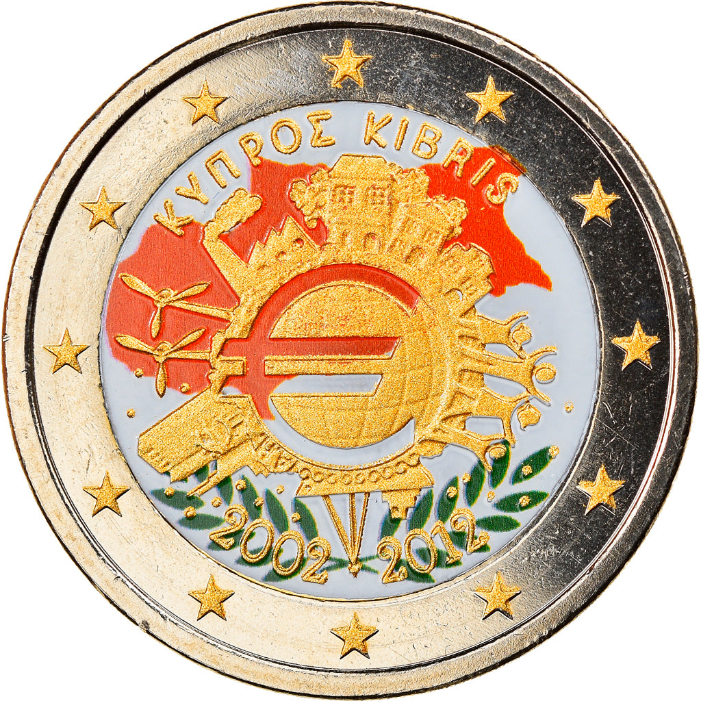 Cyprus, 2 Euro, 10 ans de l'Euro, (2012), MS(60-62), Bi-Metallic, KM:97