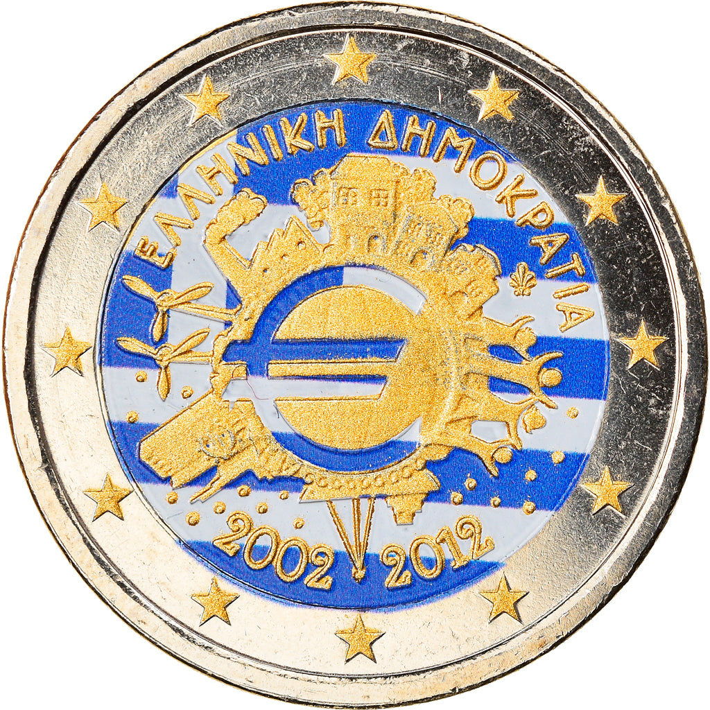 Greece, 2 Euro, 10 ans de l'Euro, 2012, MS(60-62), Bi-Metallic, KM:245