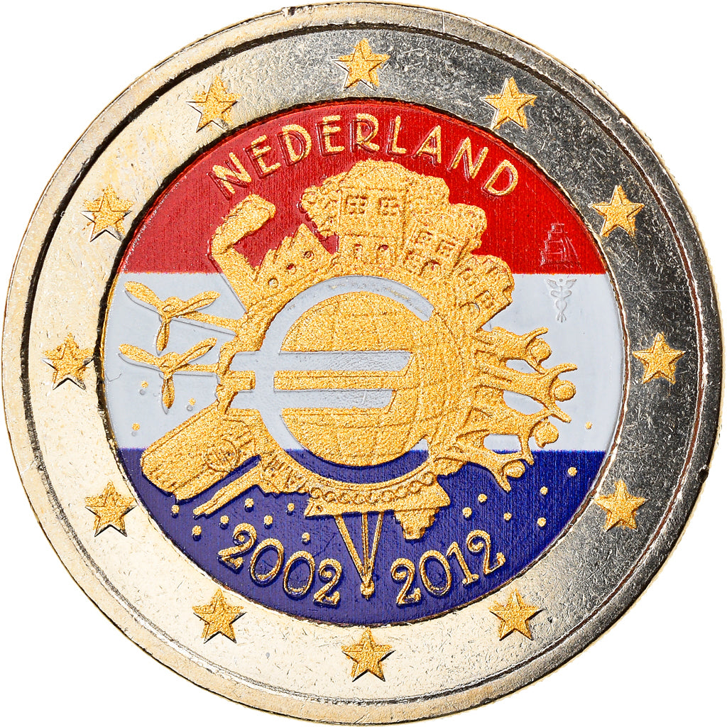 Netherlands, 2 Euro, 10 ans de l'Euro, 2012, MS(60-62), Bi-Metallic, KM:315