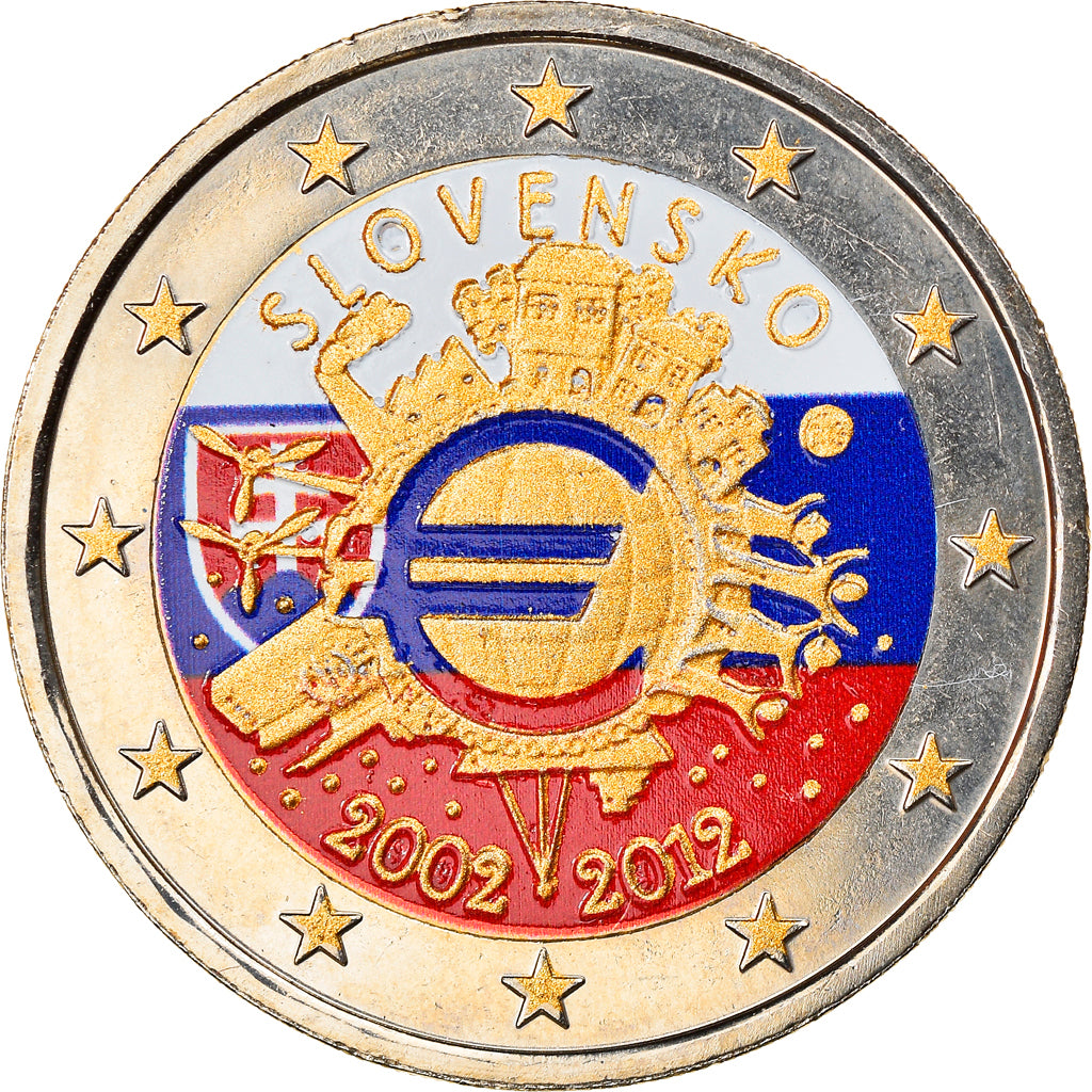 Slovakia, 2 Euro, 10 ans de l'Euro, 2012, MS(60-62), Bi-Metallic, KM:120