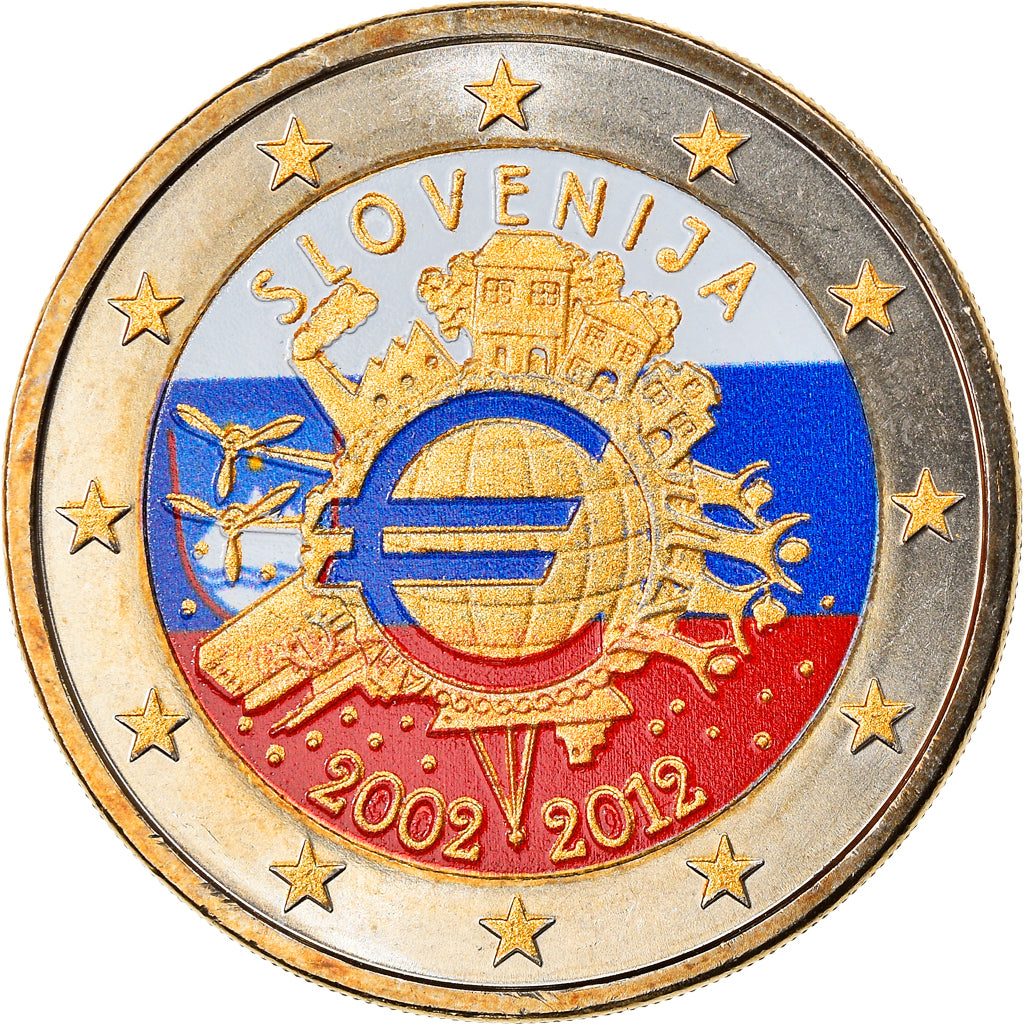 Slovenia, 2 Euro, 10 ans de l'Euro, 2012, SPL, Bi-metallico, KM:107