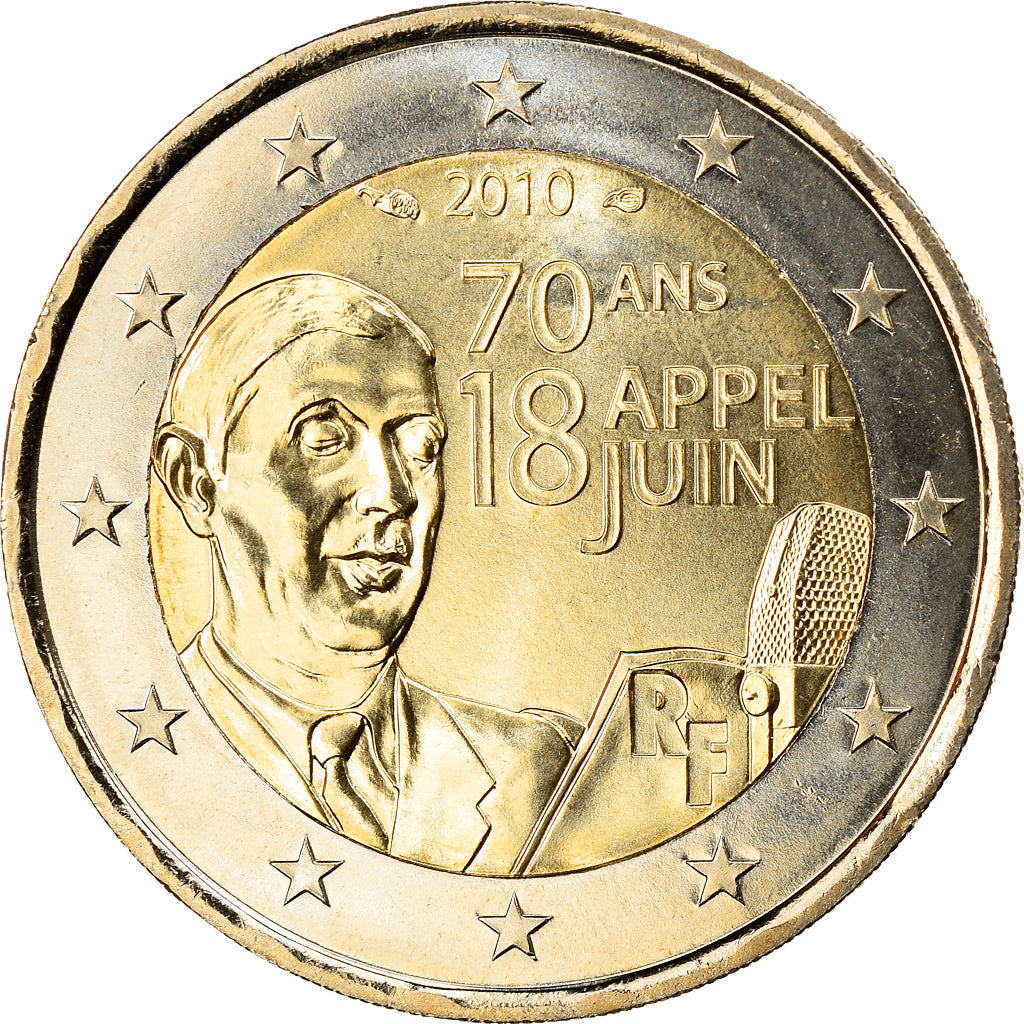 Francia, 2 Euro, 70 ans appel du 18 juin 1940, 2010, BU, EBC+, Bimetálico