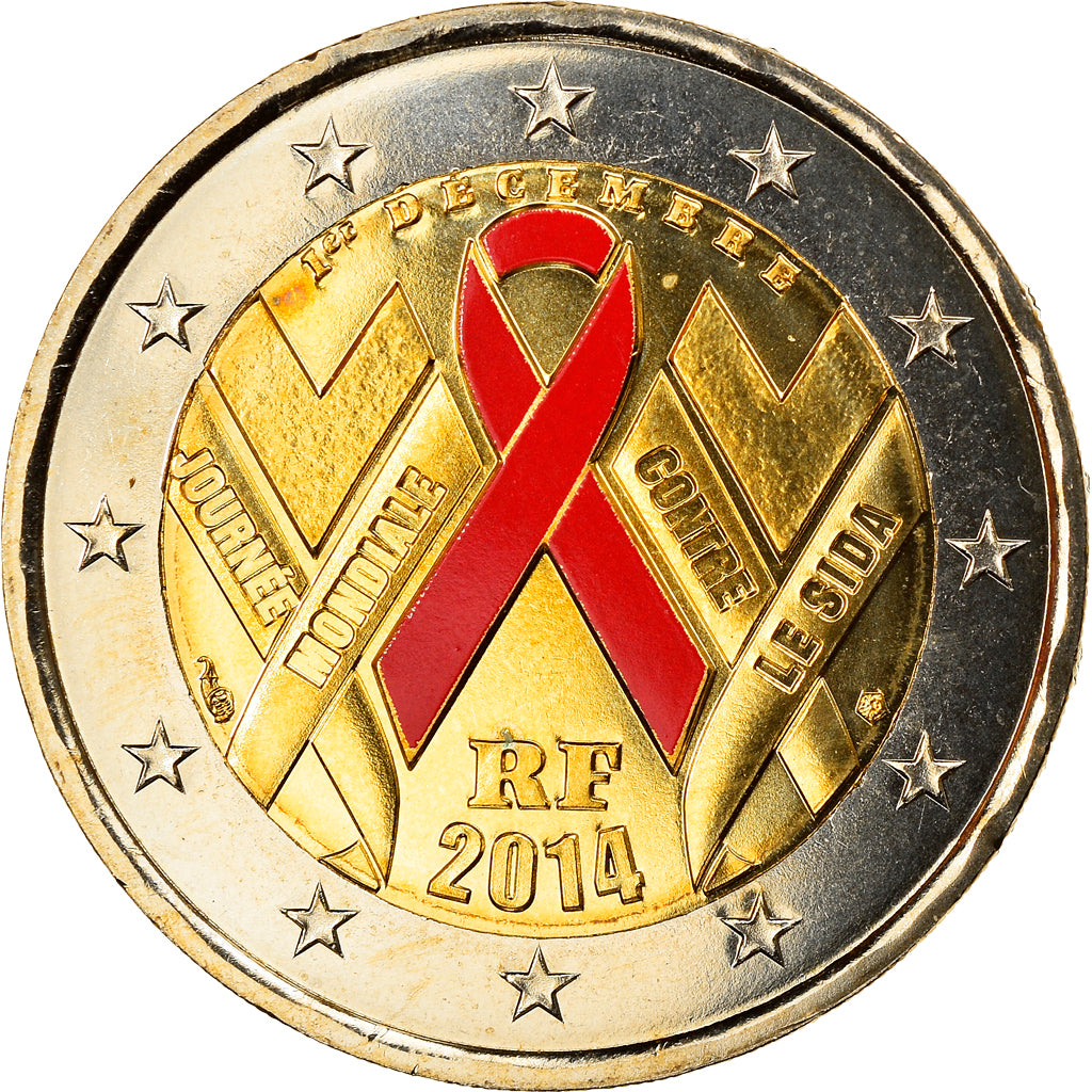 France, 2 Euro, Journée mondiale de la lutte contre le Sida, 2014, BU
