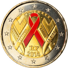 France, 2 Euro, Journée mondiale de la lutte contre le Sida, 2014, BU