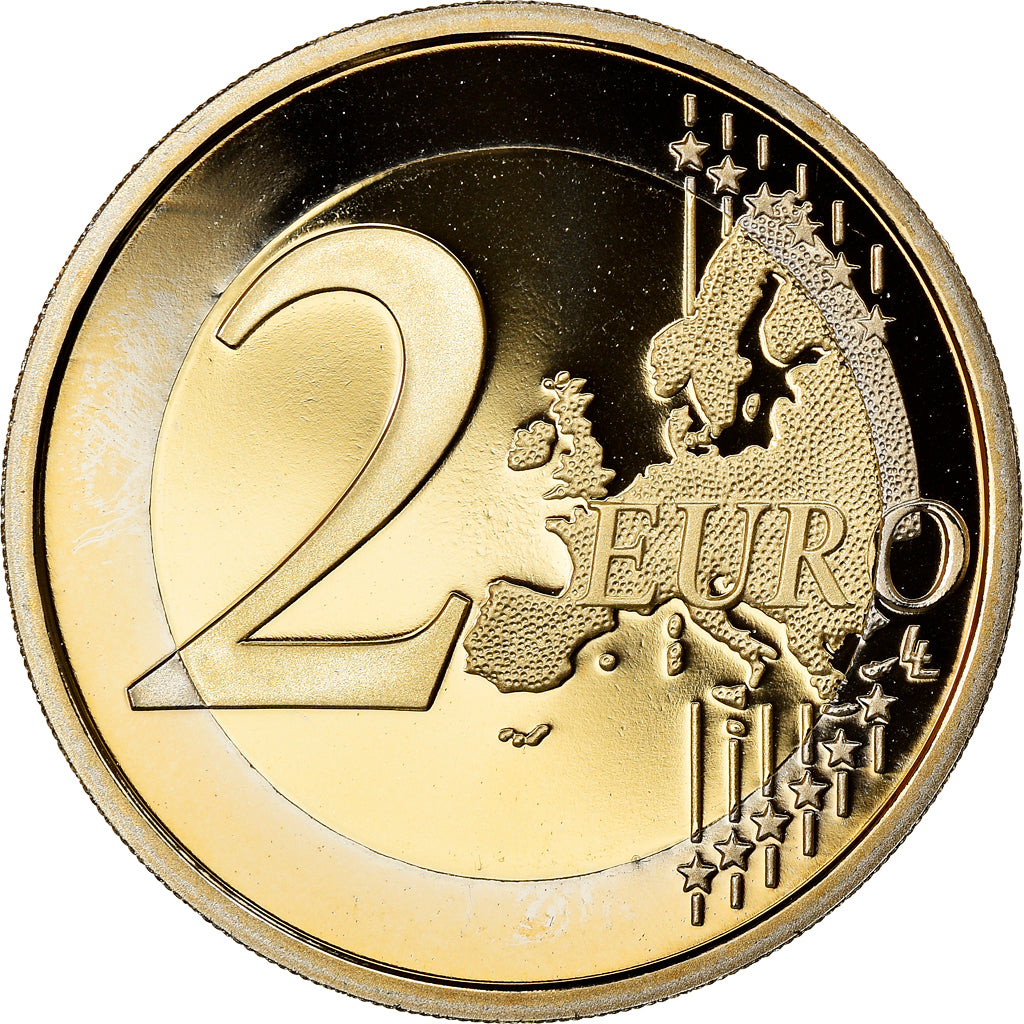 France, 2 Euro, UEFA Euro 2016, 2016, Proof, FDC, Bi-Metallic, Gadoury:23