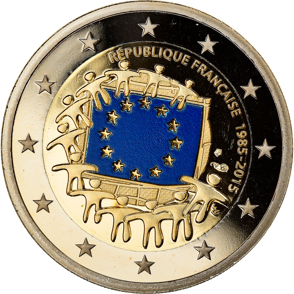 Francia, 2 Euro, 30 ans du drapeau de l union europeenne, 2015, Proof, FDC