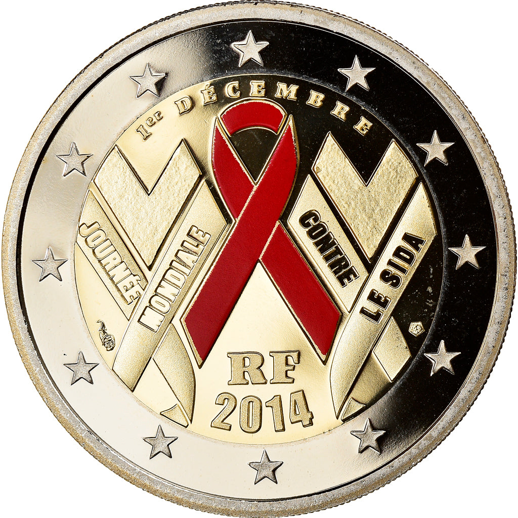 France, 2 Euro, Journée mondiale de la lutte contre le Sida, 2014, Proof