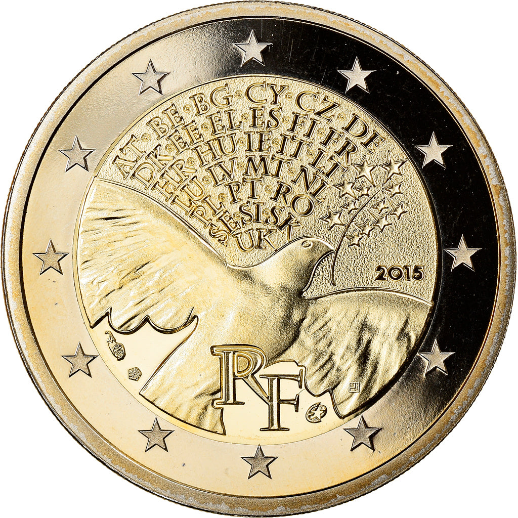 France, 2 Euro, 70 ans de Paix en Europe, 2015, Proof, MS(65-70), Bi-Metallic