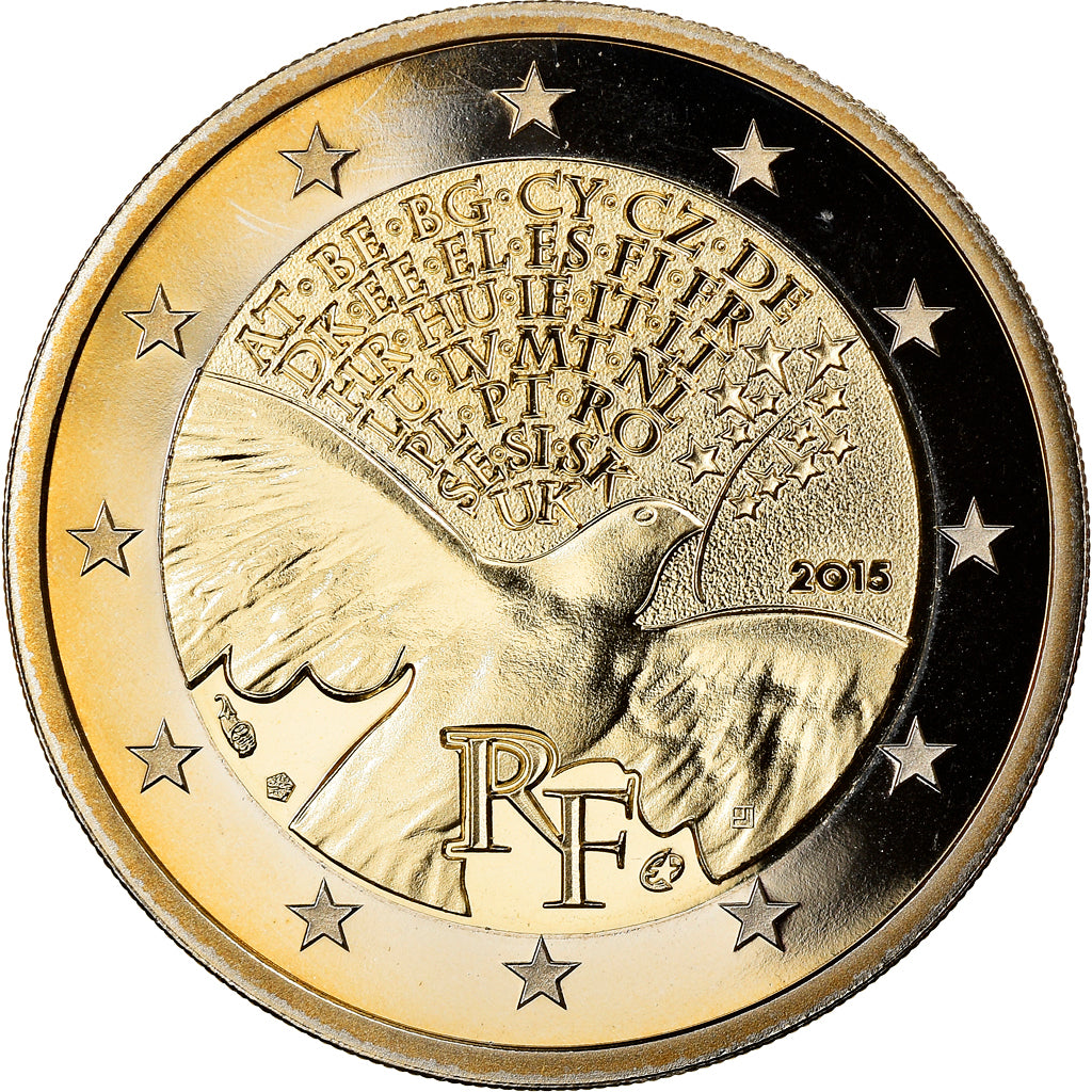 France, 2 Euro, 70 ans de Paix en Europe, 2015, Proof, MS(65-70), Bi-Metallic