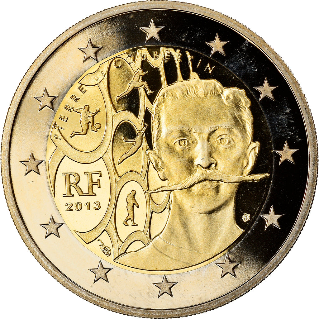 France, 2 Euro, Baron Pierre Coubertin, 2013, Proof, FDC, Bi-Metallic