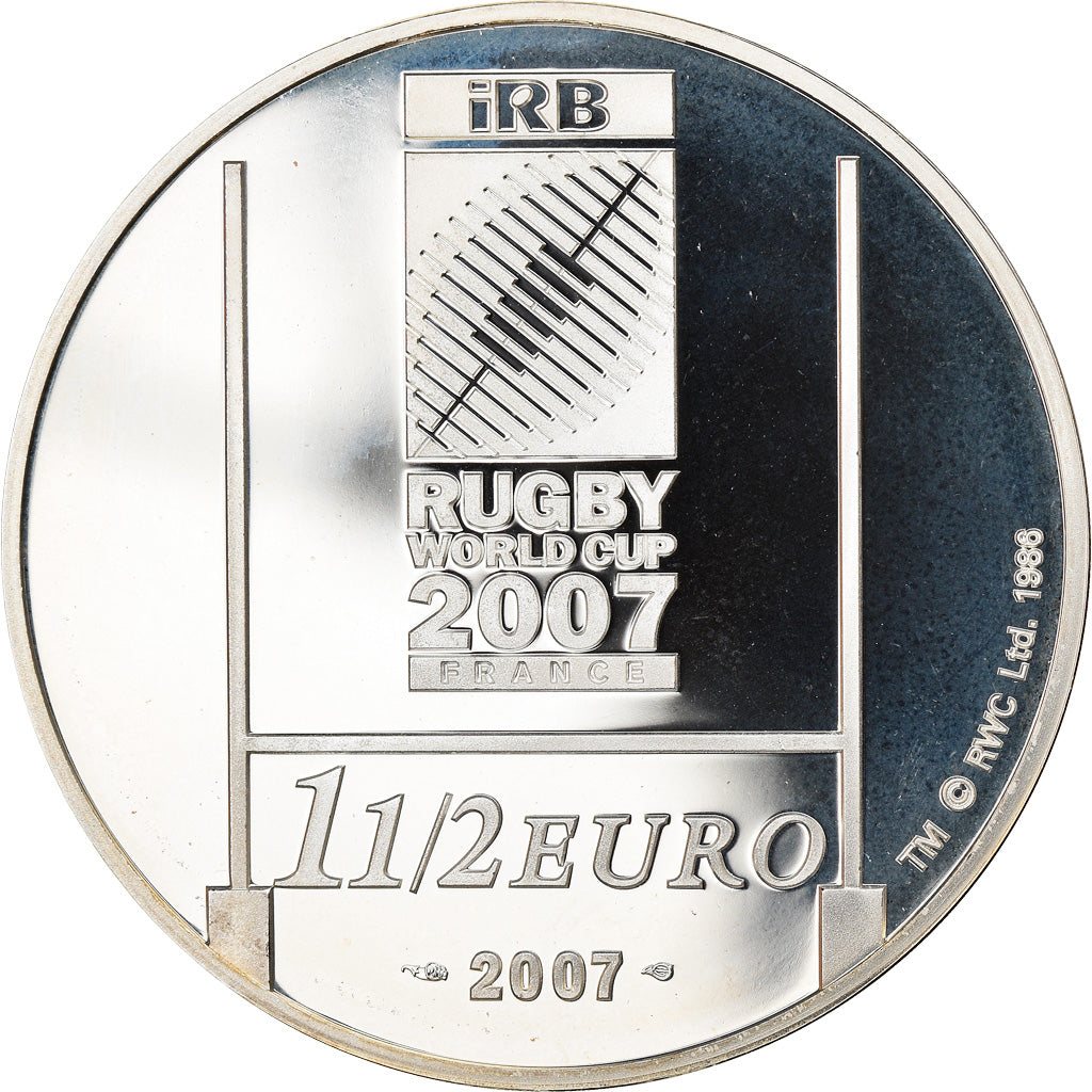France, 1-1/2 Euro, COUPE DU MONDE DE RUGBY, 2007, Proof, MS(65-70), Silver
