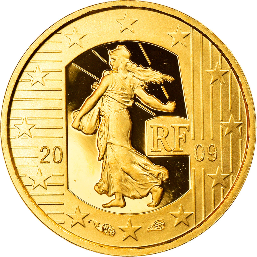 França, Semeuse, 5 Euro, 2009, Proof, MS(65-70), Dourado, Gadoury:EU375