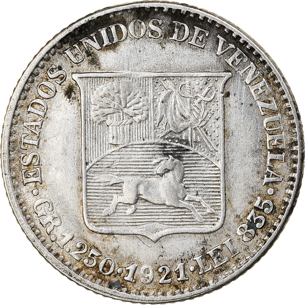 Coin, Venezuela, 25 Centimos, 1921, EF(40-45), Silver, KM:20