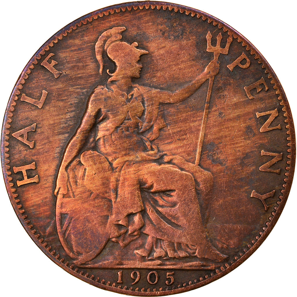 Moneta, Gran Bretagna, Edward VII, 1/2 Penny, 1905, MB+, Bronzo, KM:793.2