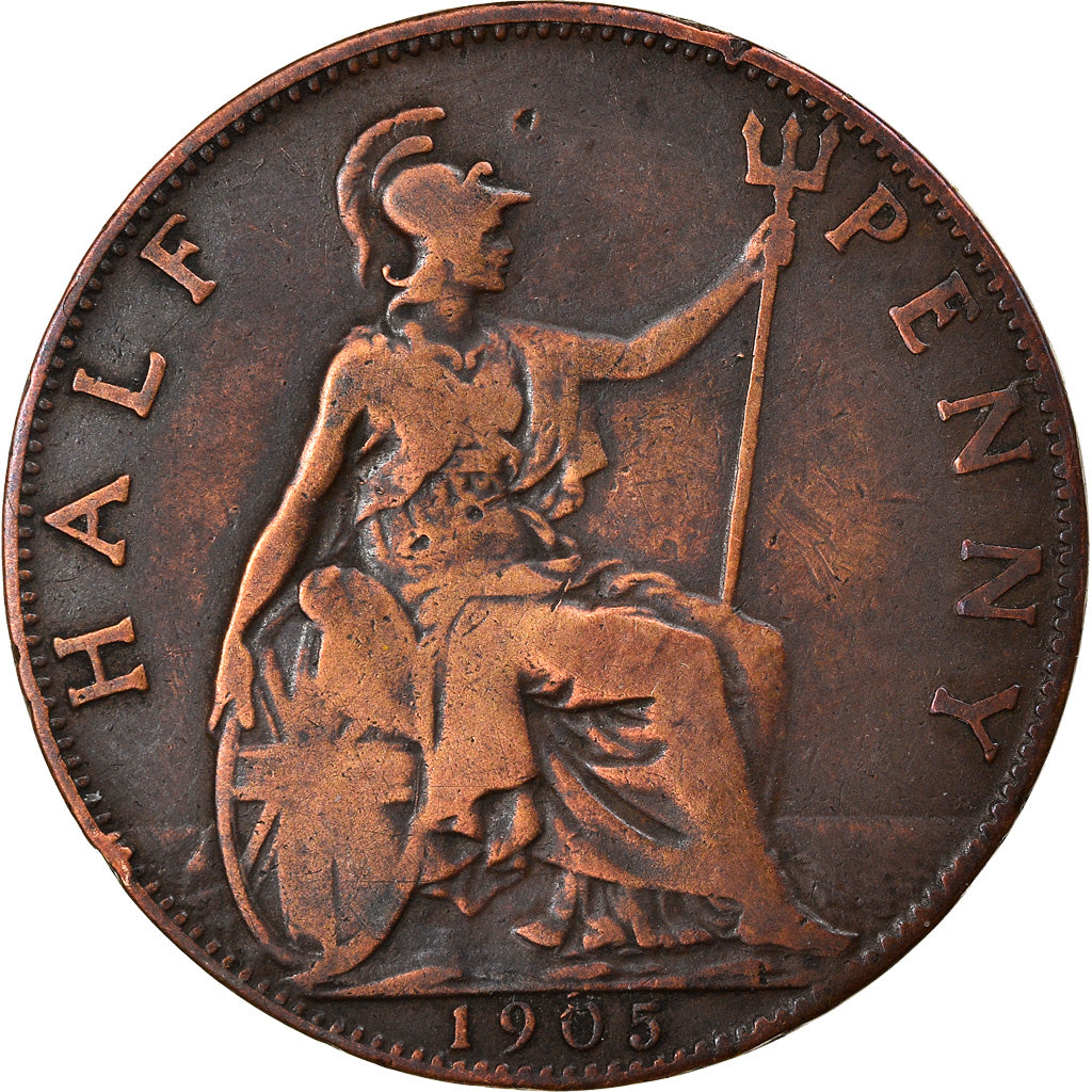 Moneta, Gran Bretagna, Edward VII, 1/2 Penny, 1905, MB+, Bronzo, KM:793.2