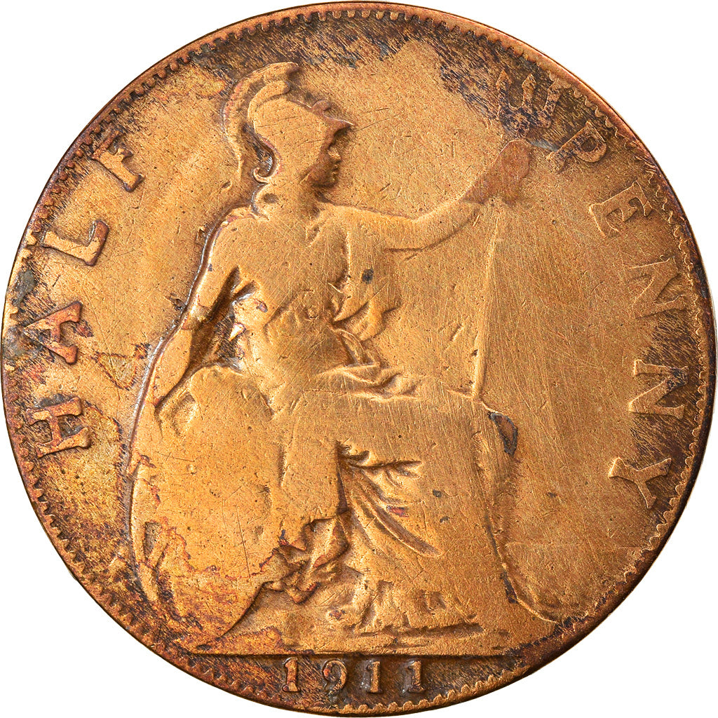 Coin, Great Britain, George V, 1/2 Penny, 1911, VF(20-25), Bronze, KM:809