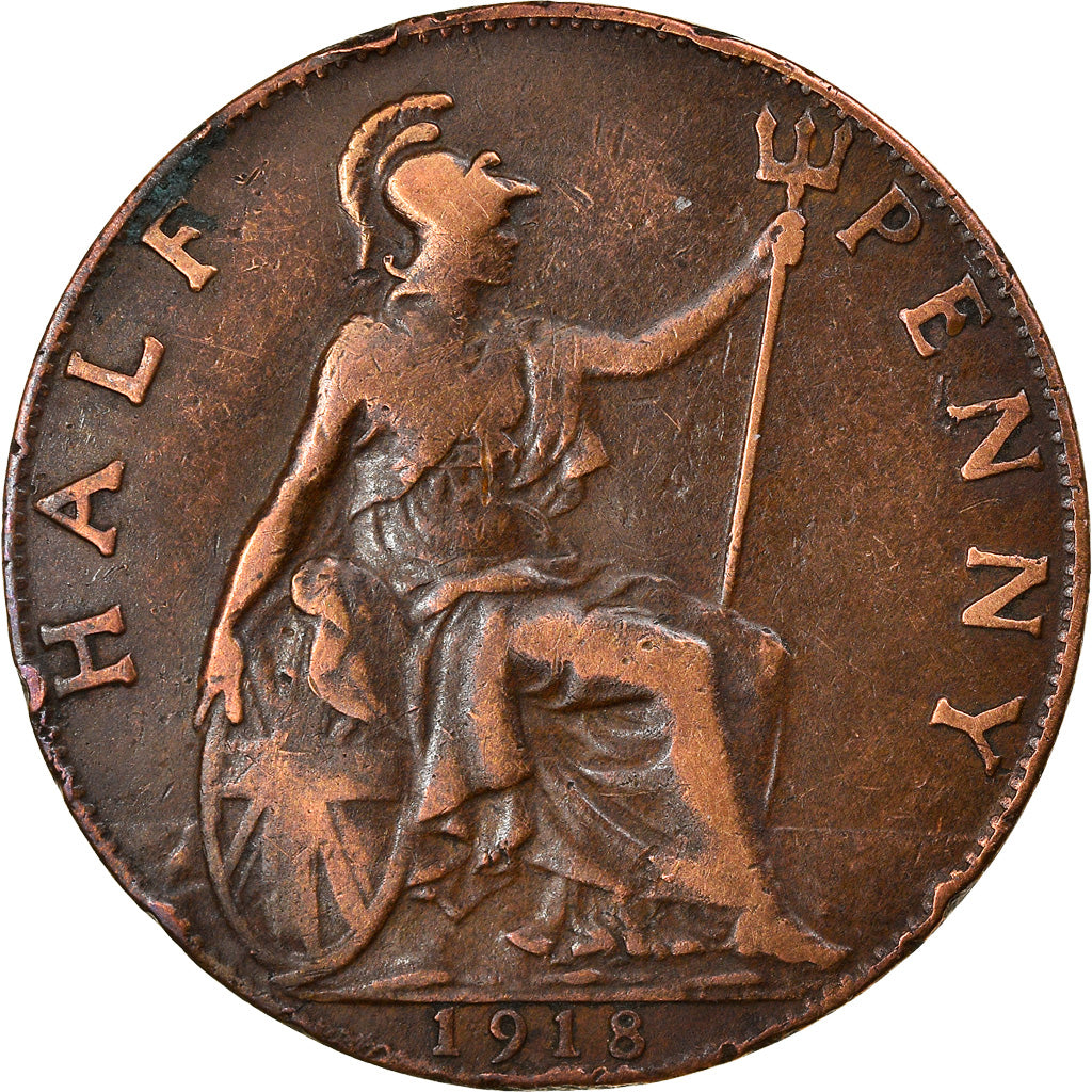 Coin, Great Britain, George V, 1/2 Penny, 1918, EF(40-45), Bronze, KM:809