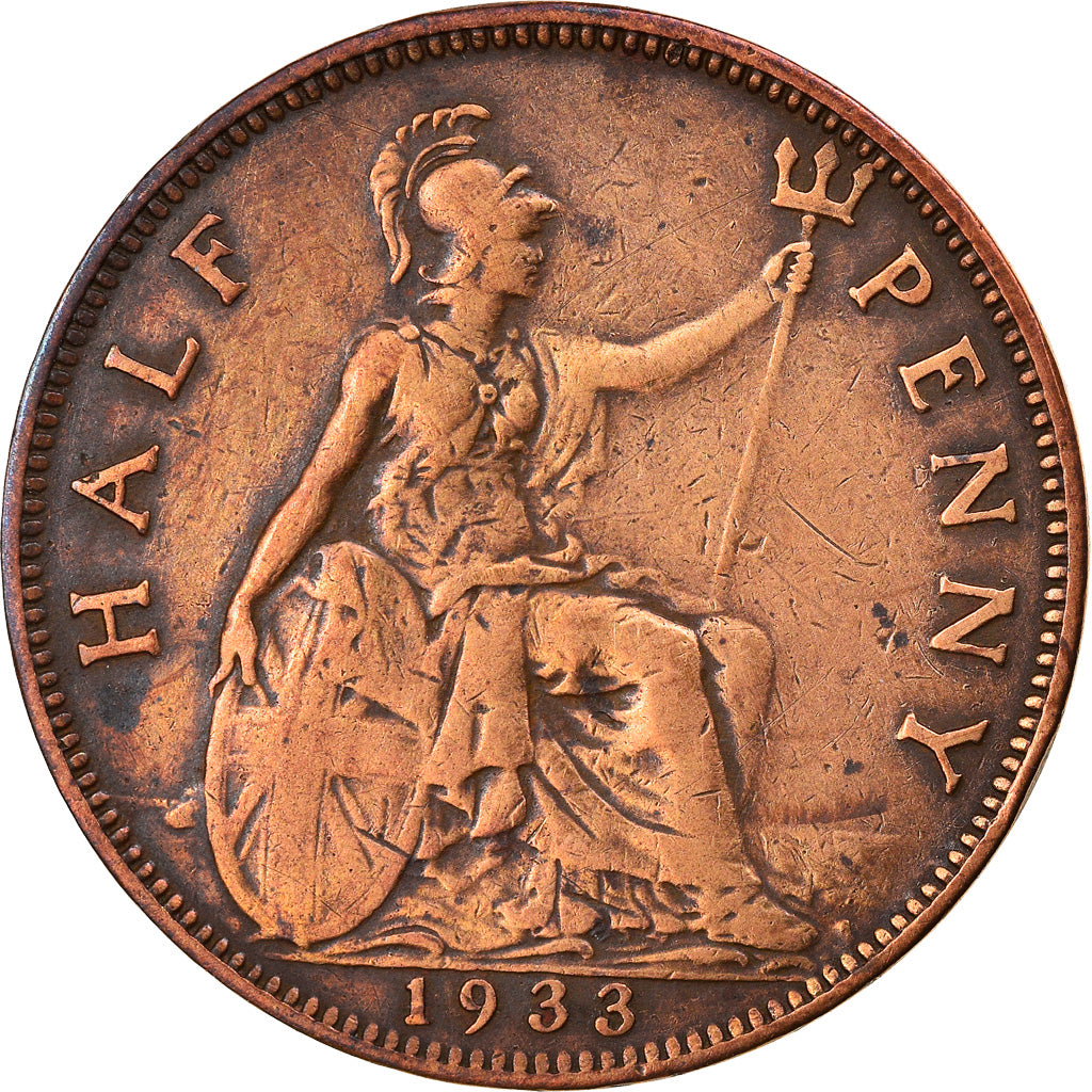 Coin, Great Britain, George V, 1/2 Penny, 1933, VF(30-35), Bronze, KM:837