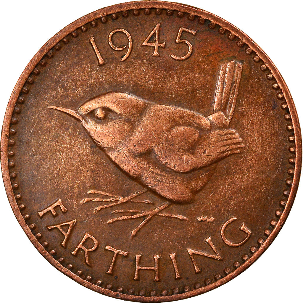 Coin, Great Britain, George VI, Farthing, 1945, AU(50-53), Bronze, KM:843