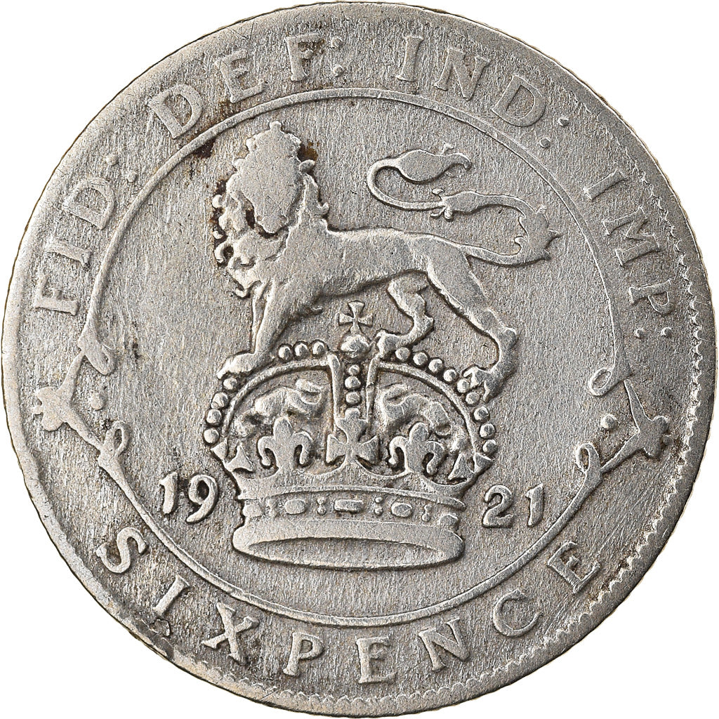 Coin, Great Britain, George V, 6 Pence, 1921, VF(30-35), Silver, KM:815a.1
