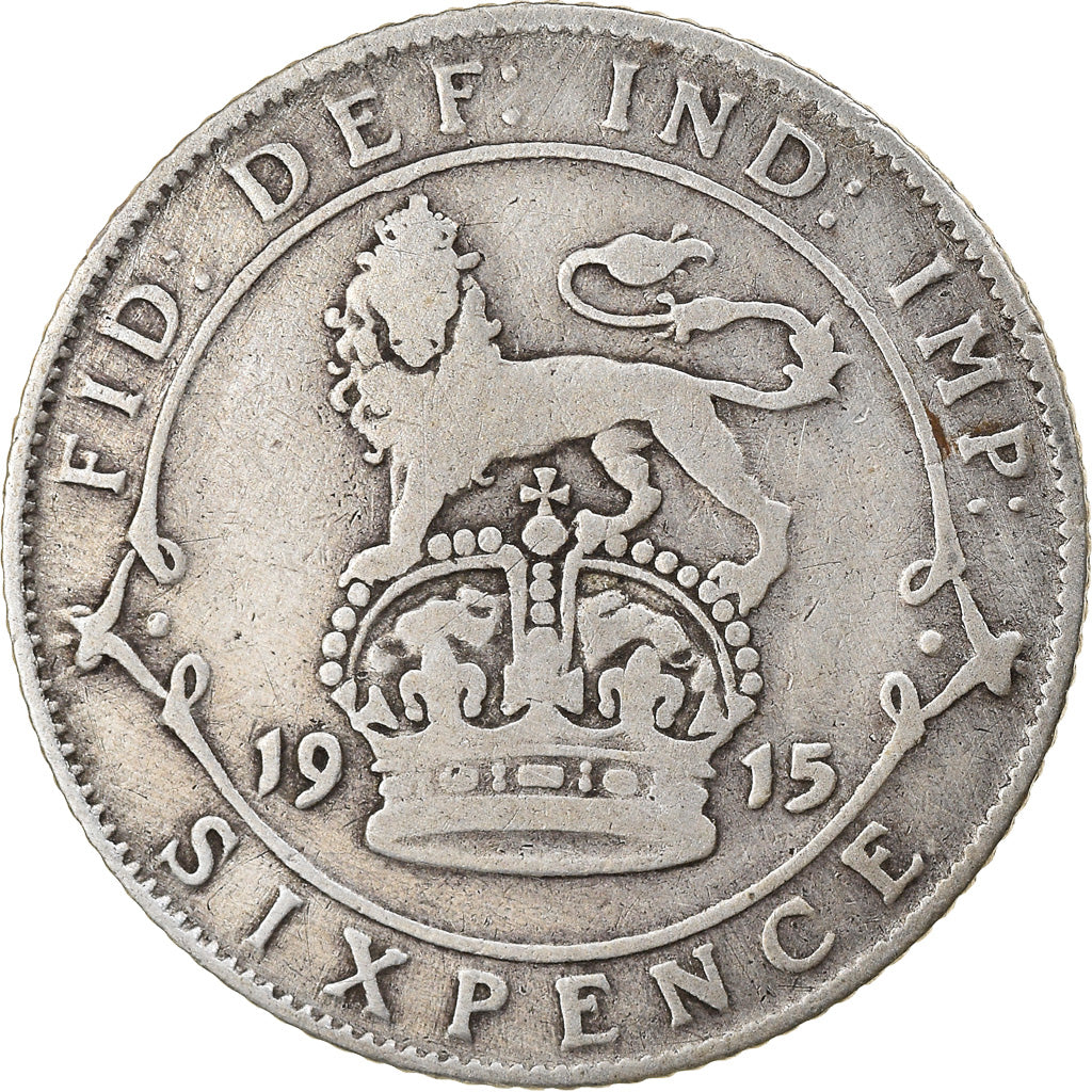 Coin, Great Britain, George V, 6 Pence, 1915, VF(30-35), Silver, KM:815