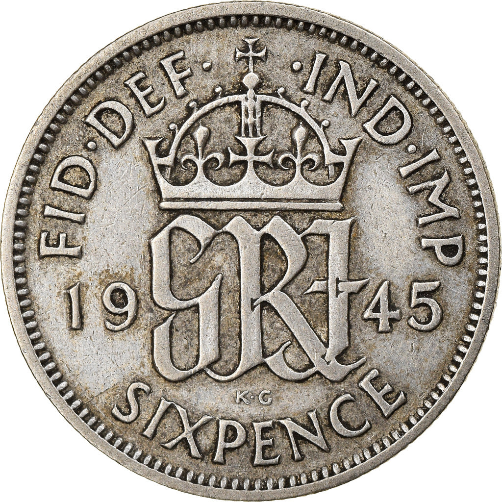 Coin, Great Britain, George VI, 6 Pence, 1945, EF(40-45), Silver, KM:852