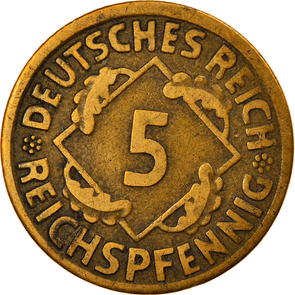 Moneta, GERMANIA, REPUBBLICA DI WEIMAR, 5 Reichspfennig, 1924, Karlsruhe, BB