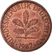 Moneda, ALEMANIA - REPÚBLICA FEDERAL, Pfennig, 1987, Stuttgart, MBC, Cobre