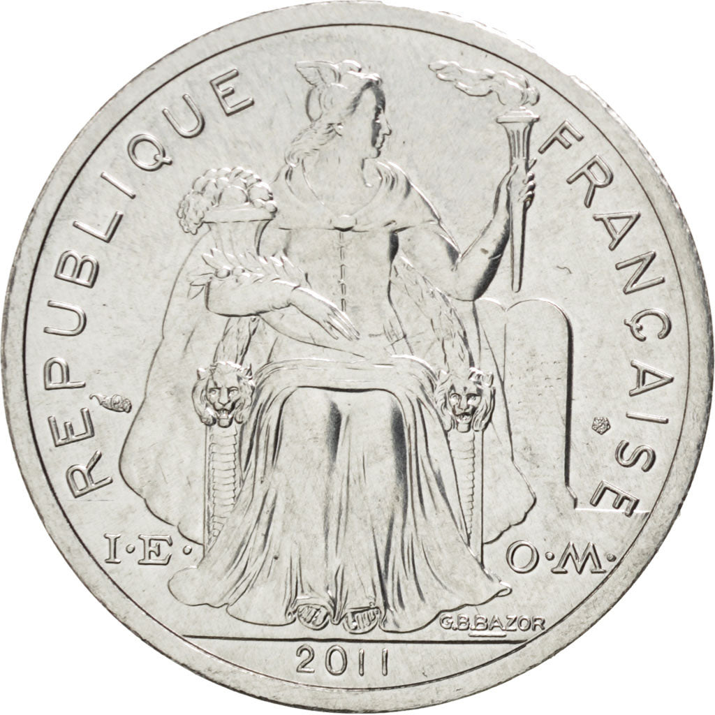 Coin, New Caledonia, 2 Francs, 2011, MS(63), Aluminum, KM:14