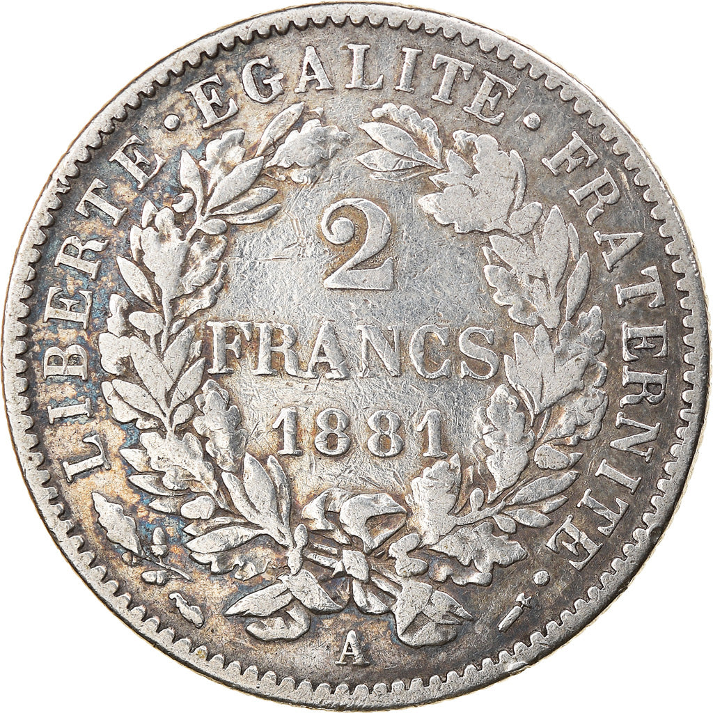 Moneda, Francia, Cérès, 2 Francs, 1881, Paris, MBC, Plata, KM:817.1
