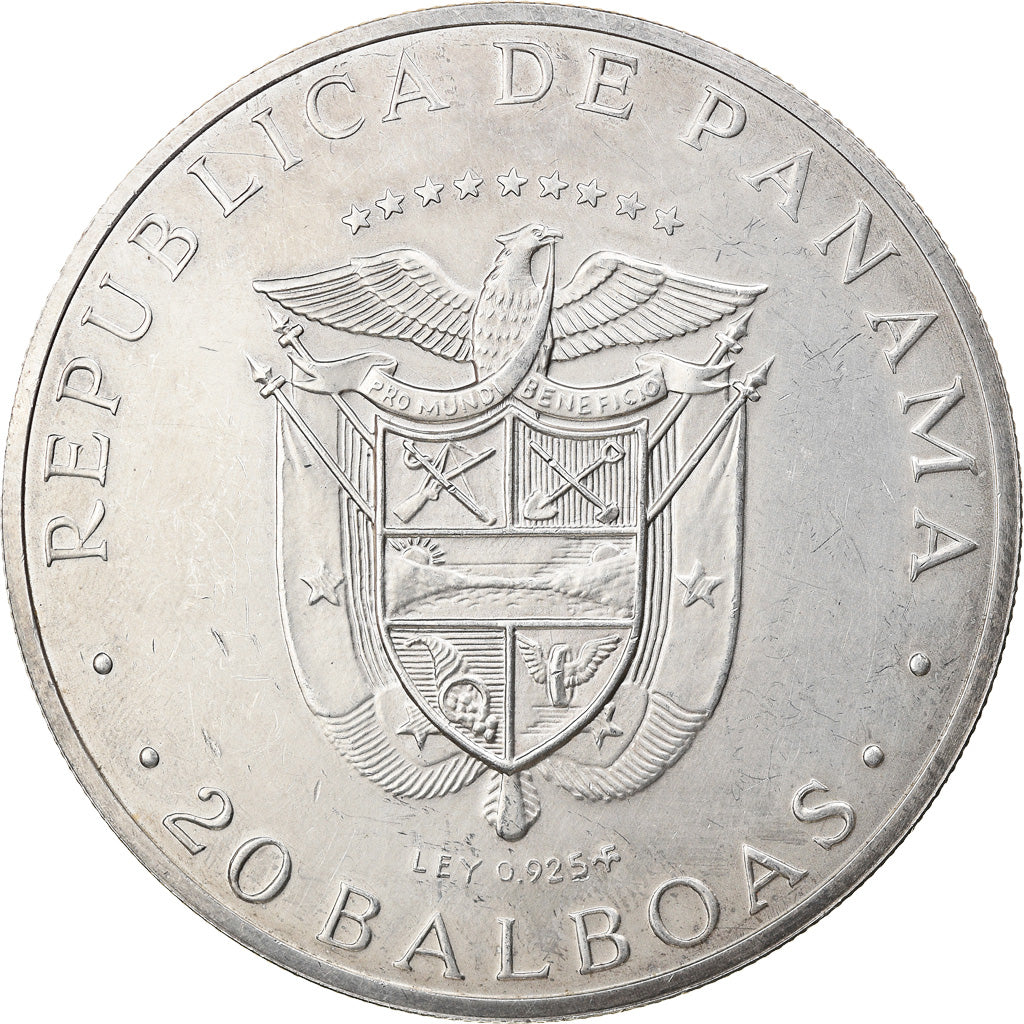 Coin, Panama, 20 Balboas, 1974, U.S. Mint, AU(50-53), Silver, KM:31