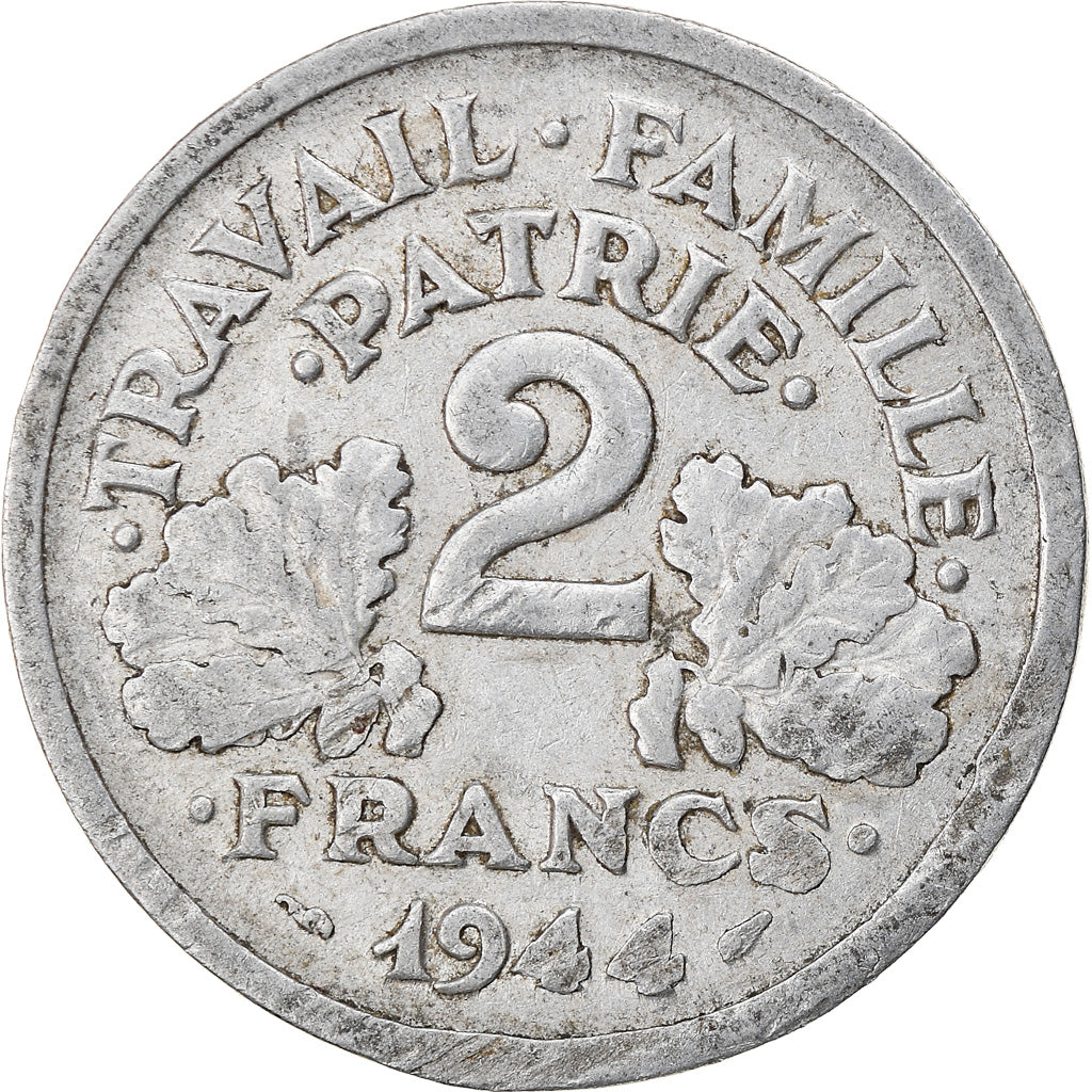 Moneta, Francia, Bazor, 2 Francs, 1944, Castelsarrasin, MB+, Alluminio