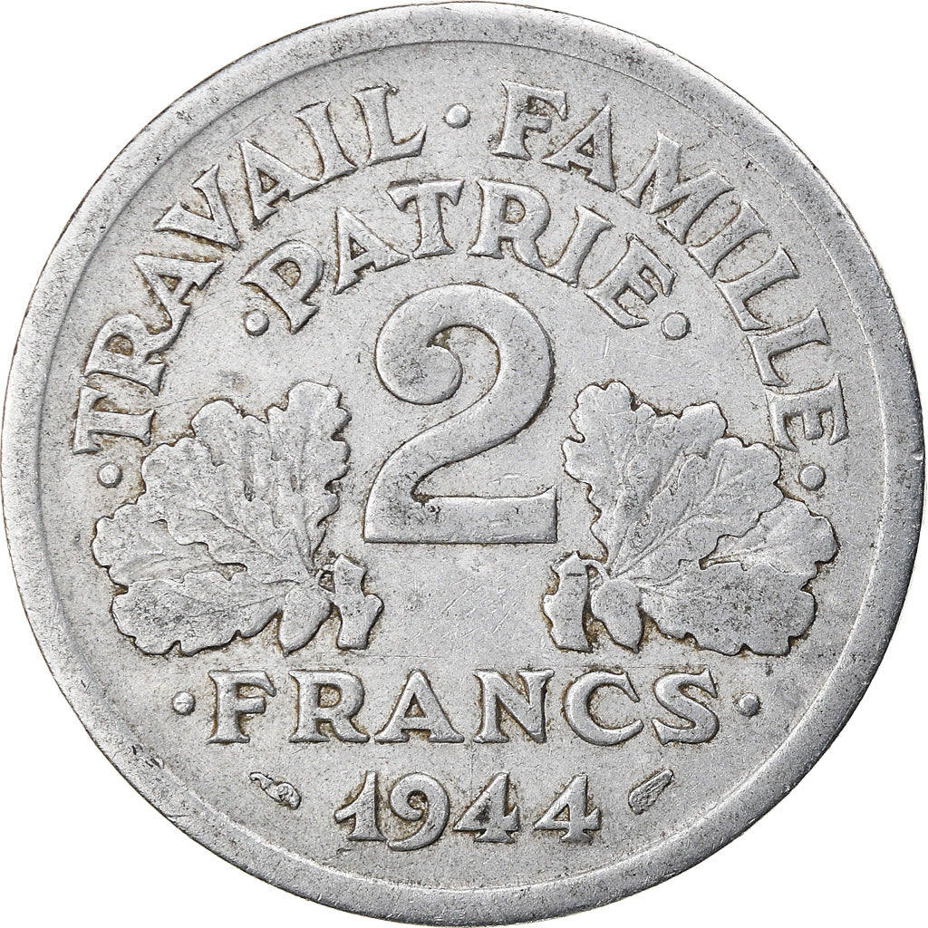 Coin, France, Bazor, 2 Francs, 1944, Castelsarrasin, VF(30-35), Aluminum