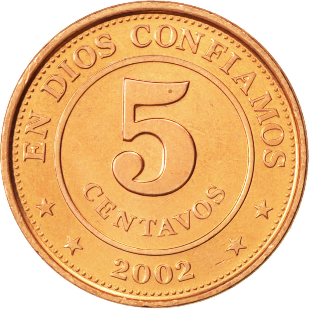NICARAGUA, 5 Centavos, 2002, British Royal Mint, KM #97, MS(63), Copper Plated..